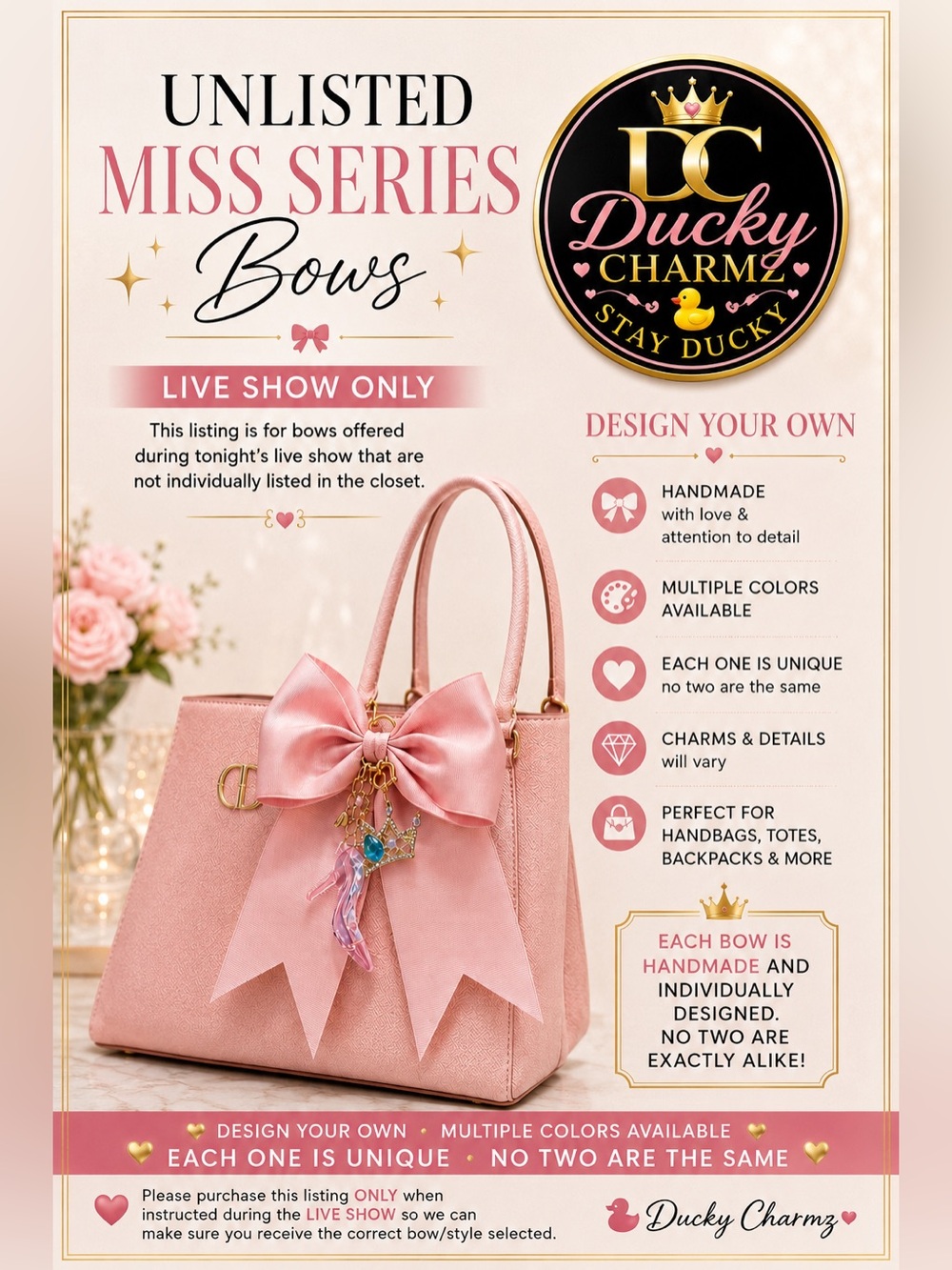 Handmade MISS Series Bow Bag Charm | Design Your Own | One-of-a-Kind